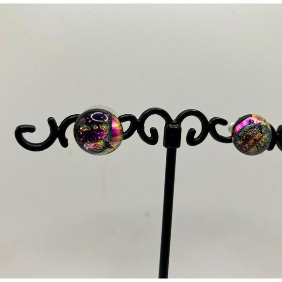 Iridescent Purple Peacock Round 3/8" Earrings! - Picture 2 of 7